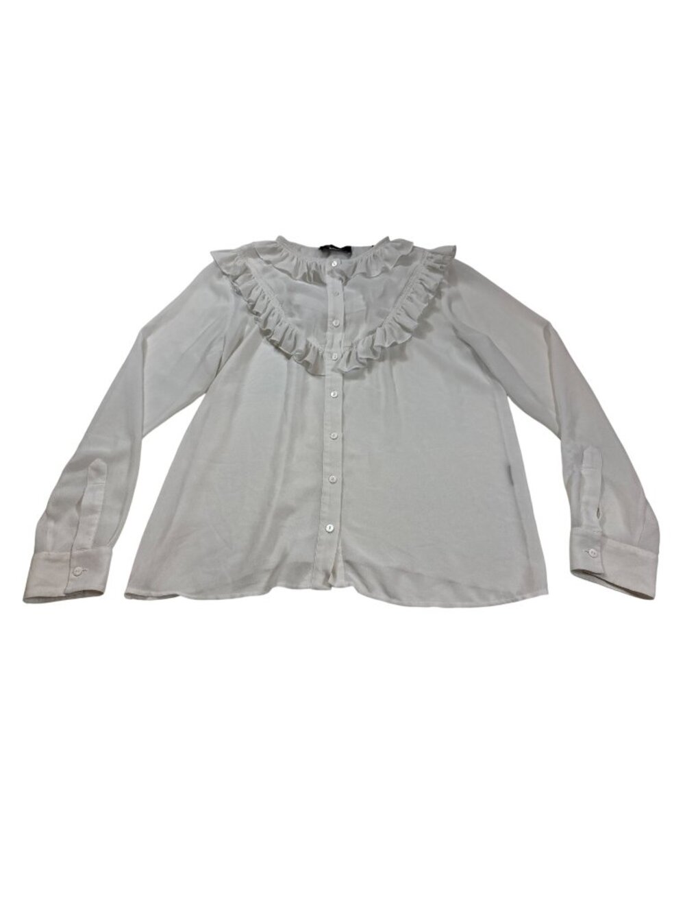 The Kooples Womens Ruffle Trim Button-Up Blouse sheer White Size S (D1131)